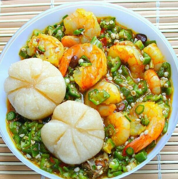 Eba with Okro